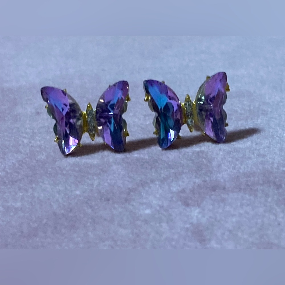 Purple Butterfly Stud Earrings - Picture 2 of 8